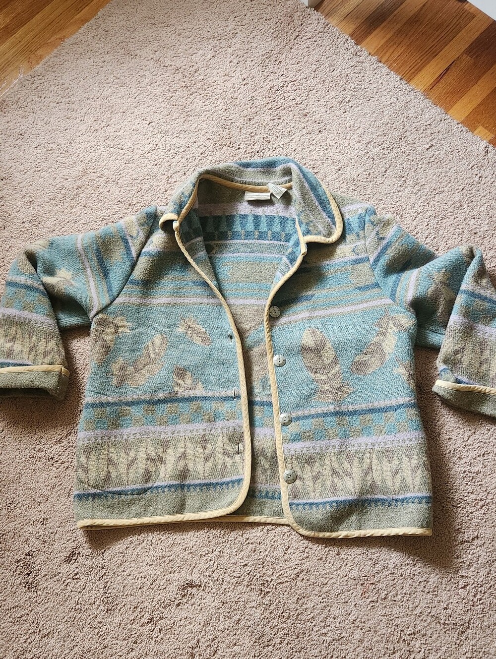 Vtg Pastel Feather Coldwater Creek Wool Jacket Southwestern Native American L